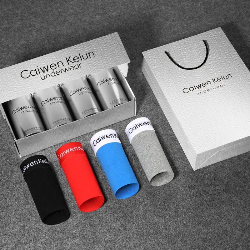 Caiwen Kelun 4 Pairs of Men's Underwear Boxer Shorts Pure Cotton Youth Personality Autumn Sports Breathable Sexy Boxer Shorts