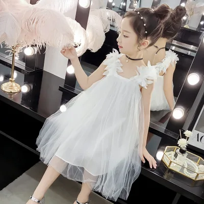 2021Summer New Sweet Cute Leaf-Shaped Suspenders Fuffy Princess Dress Cotton Yarn Girls Clothes Girl 3-14Y | Детская одежда и