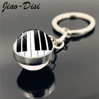 new musical instrument keychain grand piano key trumpet clarinet fashion glass ball pendant metal key chain key holder for women