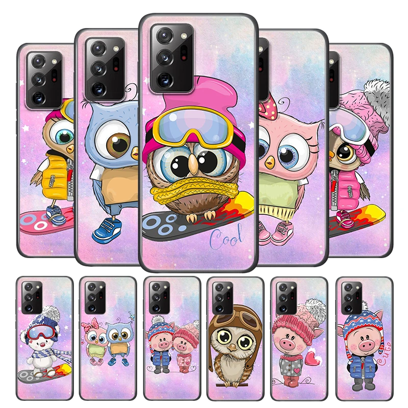 

Cartoon Girl Cute Owl For Samsung Note 20 Ultra Plus 10 9 8 F52 M62 M60 M31 M02 M01 Core Silicone Soft Black Phone Case