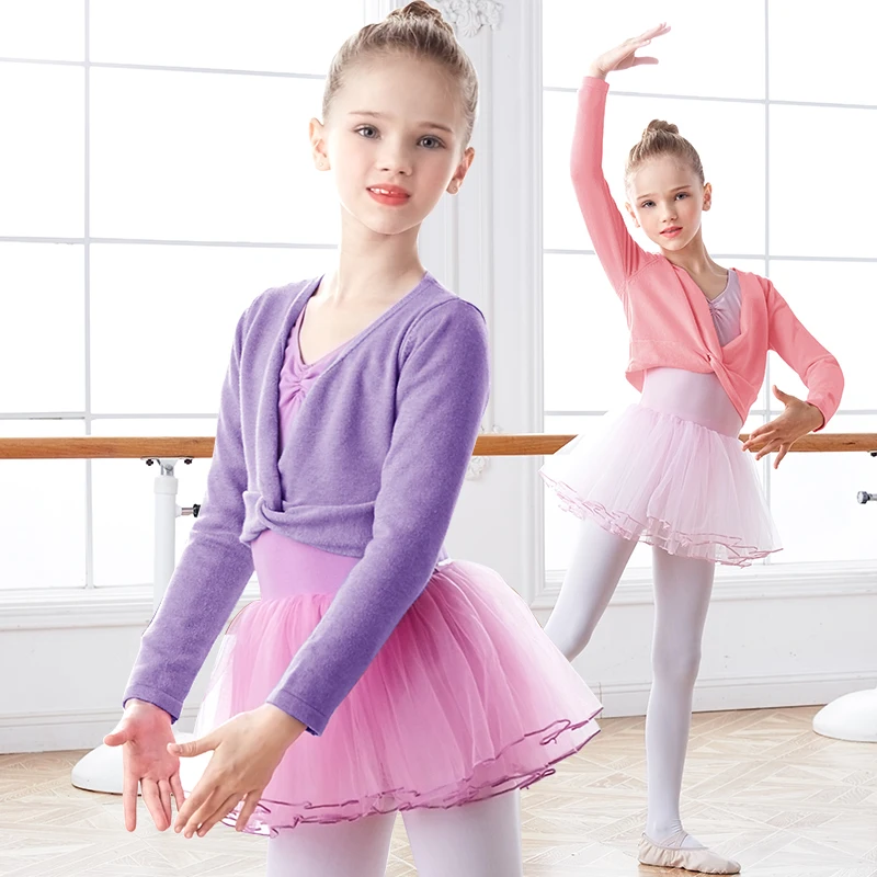 

Girls Ballet Dance Sweater Wrap Ballet Crop Tops Teen Gymnastic Leotard Sweater Long Sleeve Pullover