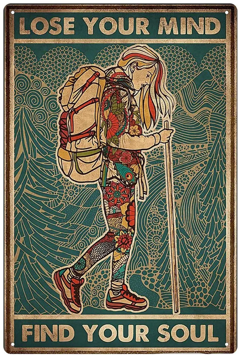 

Tin Sign Lose Your Mind Find Your Doul Woman with Earphones Listening To Music Retro Classic Home Wall Decoration20x30cm