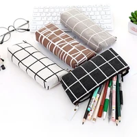 simple fashion canvas pencil bags striped grid solid pen case pouch organizer holder school office supplies stationery gifts