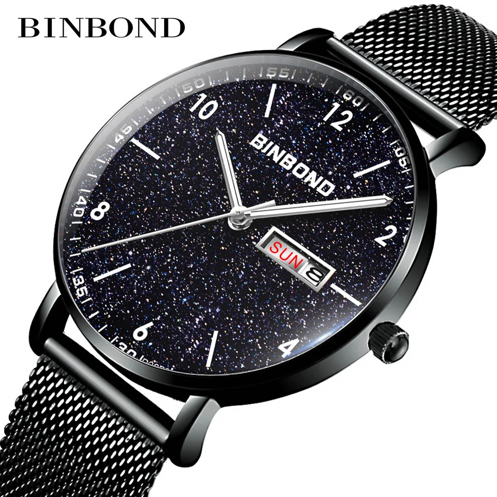 

2021 Casual Men's Watch Stainless Steel Mesh Wrist Watch Luminous Calendar Week Waterproof Sports Quartz Watch for Men