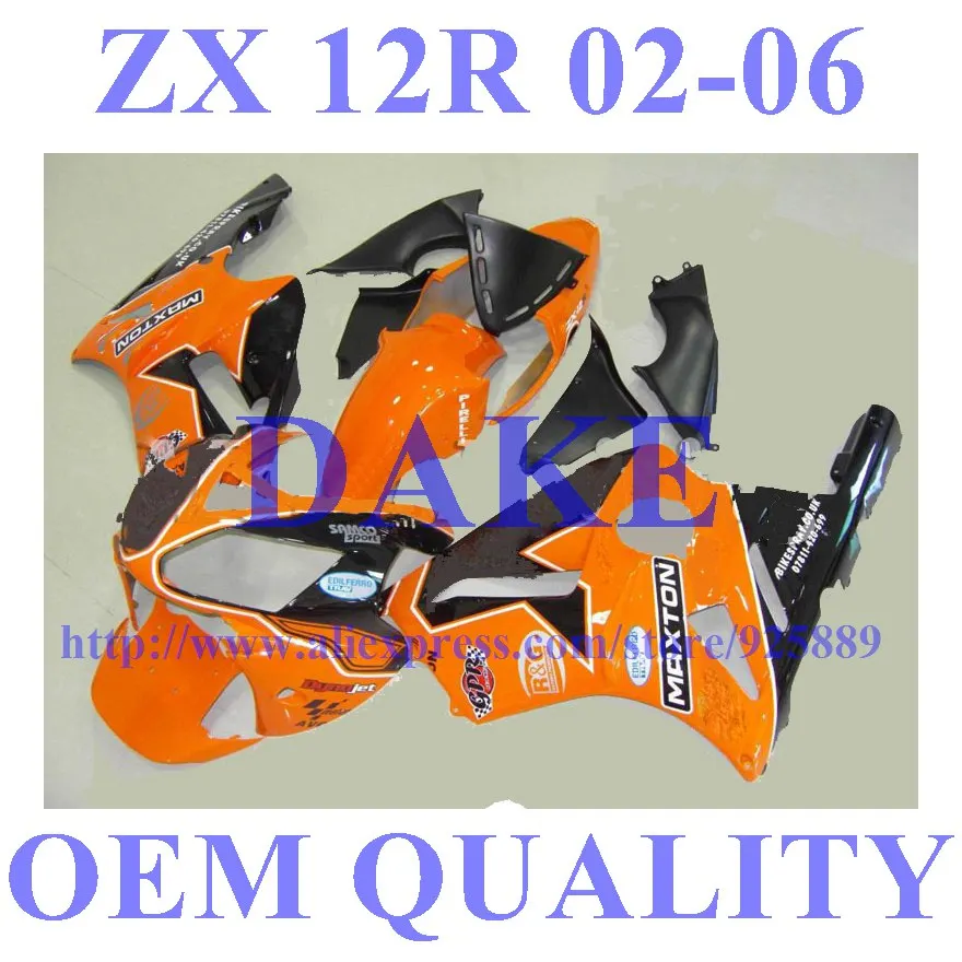 

Orange Black Fairing Kit FOR KAWASAKI NINJA Kim ZX 12R 02 03 04 05 ZX 12R 2002 2003 2004 2005 Fairing Set