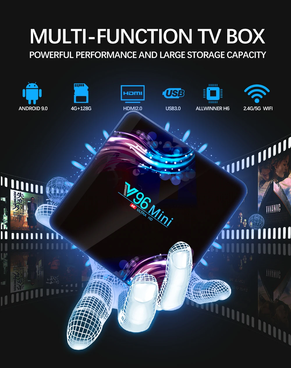 Vmade новейший мини IP tv Box Allwinner H6 четырехъядерный Android 9,0 4G+ 128GB UHD 4K H.265 wifi 1,5 GHZ Google tv Netflix медиаплеер