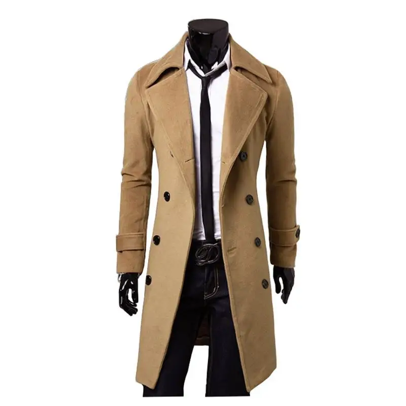 

BACKSTROM Men Mid-Length Double-Breasted Black Wool Coats Male Slimming Woolen Trench Jackets Long Fall- Winter Overcoats