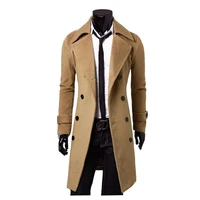 backstrom men mid length double breasted black wool coats male slimming woolen trench jackets long fall winter overcoats
