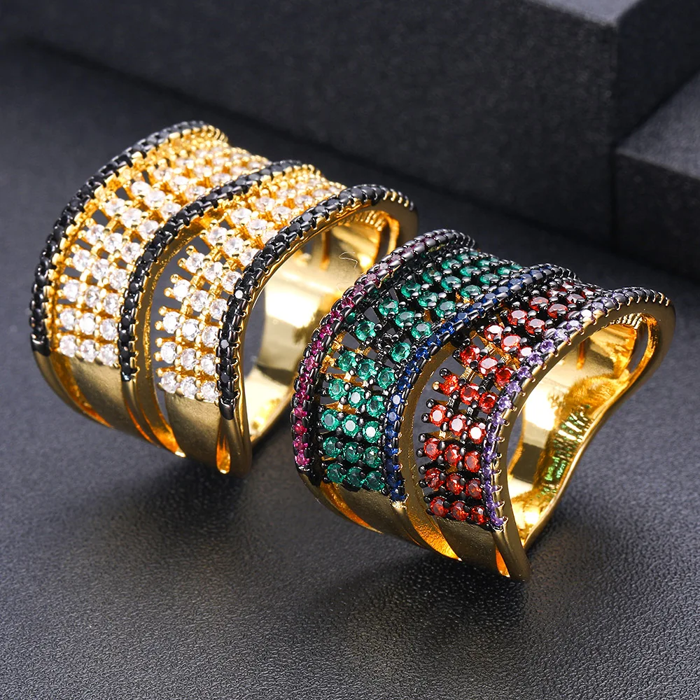 Jankelly новинка хит индийские африканские Дубаи широкие Полный Зубец CZ кольца для
