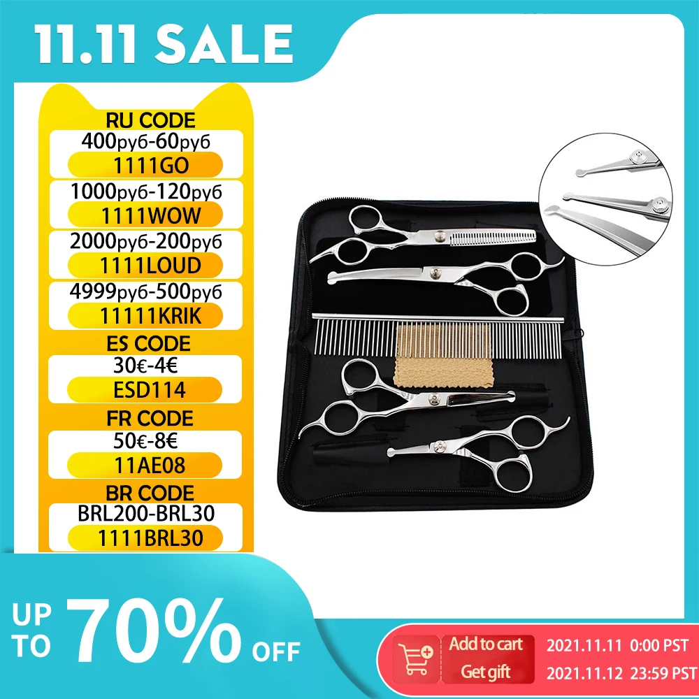 

5 шт./1 комплект, ножницы из нержавеющей стали для груминга собак и кошек