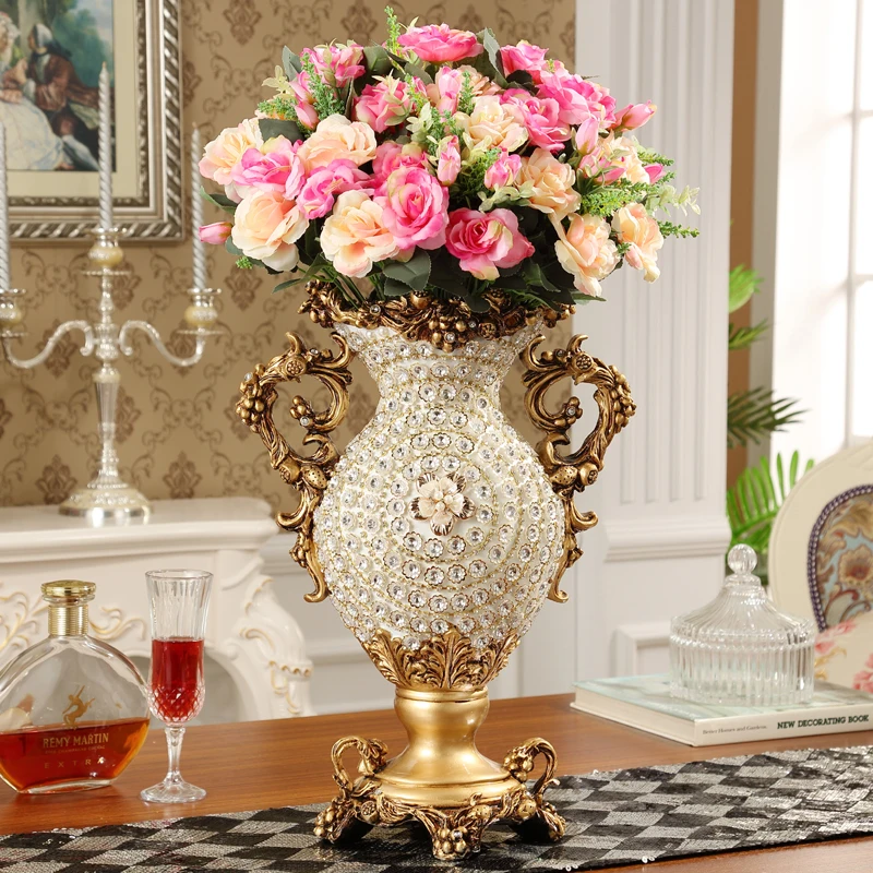 European Palace Luxury Diamond Large Resin Vase Figurines Home Decoration Crafts Hotel Retro Artificial Flower Arrangement Art | Дом и сад