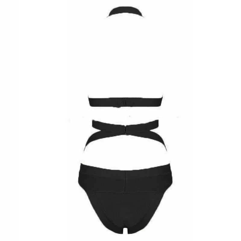 

2021 Sexy Bodycon Bandage Bodysuit Sleeveless Halter Straps Hollow Out Celebrity Beach Party Bodysuit