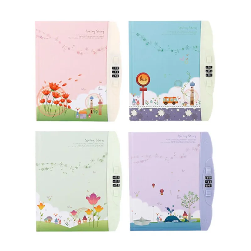 

1Pcs Cute Kawaii Children Password Notebook Creative Hard Copy Book Student Diary With Lock Notebook Office School Supplies