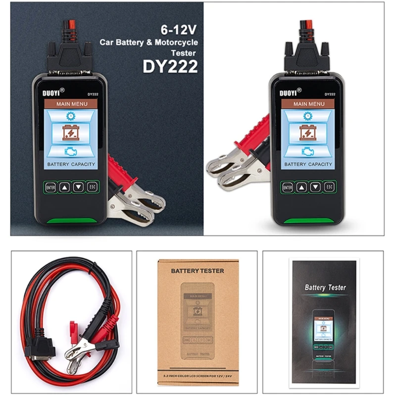 

DY222 Car Battery Tester 12V 24V Digital Automotive Diagnostic Battery Tester Analyzer 2000CCA Cranking Charging Test