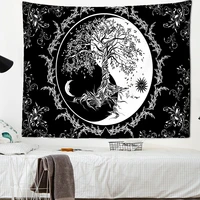 sun moon vine tapestry wall hanging black and white printing bohemian hippie psychedelic tarot mystic witchcraft home decor