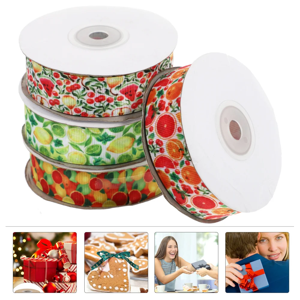 

4 Rolls Fruit Printing Bow Making Ribbon DIY Gift Wrapping Decor Ribbon