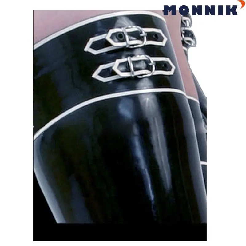 MONNIK latexSexy модные латексные резиновые черные чулки с белыми кругами для девочек