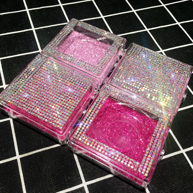 NEW wholesale 10 pcs Square diamond false eyelash packaging box fake 10mm-25mm 3d mink eyelashes boxes diamond case lashes empty