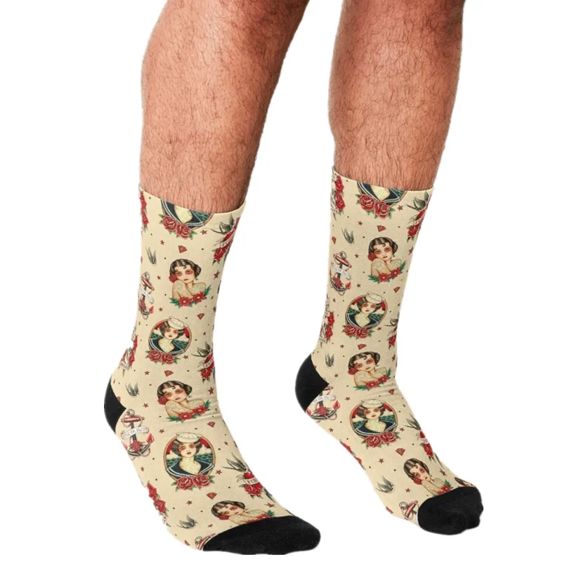 

Funny Men's socks Old School Tattoo Pattern Printed hip hop Men Happy Socks cute boys street style Crazy Socks for men