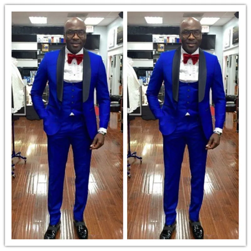 Костюм для жениха из трех предметов синие смокинги на одной пуговице с лацканами