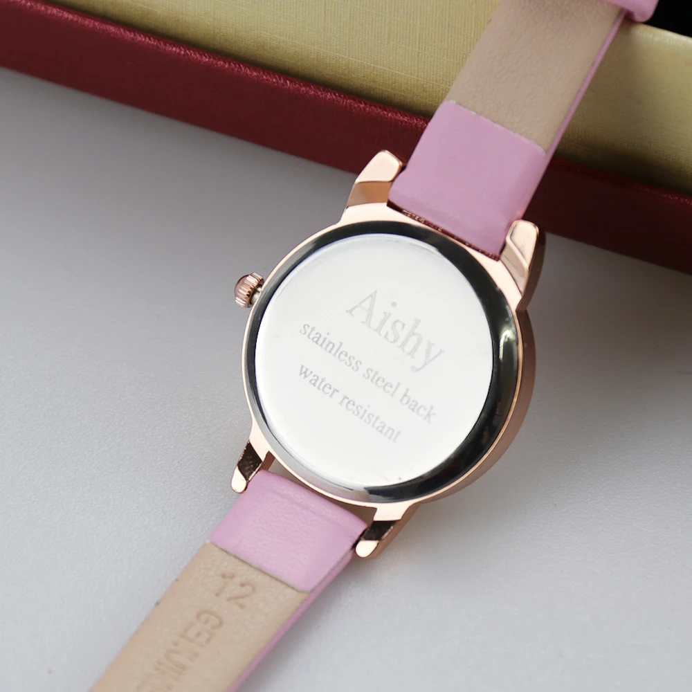 

Cute Cartoon Kids Watch With Bracelet Hot Sale Cat Bowknot Soft Leather Strap Quartz Watch Children's Christmas Gift Pink Clock