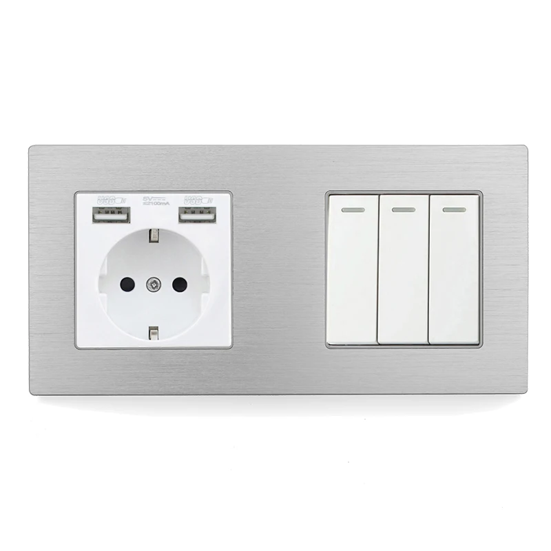 

Avoir DE EU Plug Power Socket USB Port 1 2 3 4 Gang Lamp Light Button Switch Wall Socket Double Electrical Metal Outlet