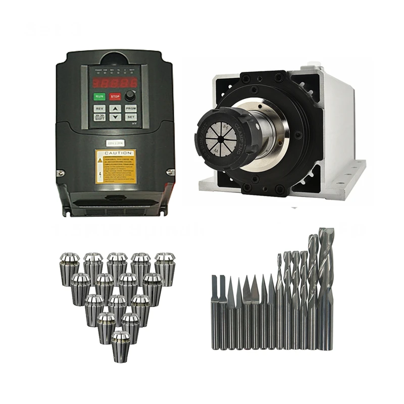 

1.5KW 2.2KW VFD Inverter 1500W Air Cooling Square Spindle Motor Kit 3.175mm Tungsten Steel Drilling Bits for CNC Milling Machine