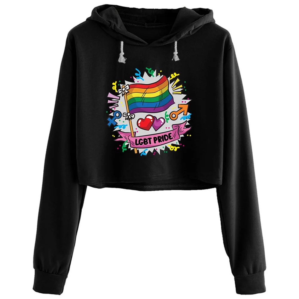 

Кроп-худи ЛГБТ гордости женские готические гранж Харадзюку Аниме пуловер для девочек