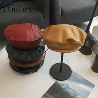 2019 new beret cap fashion women casual pu leather beret hat for women autumn winter retro beanie caps hot solid color