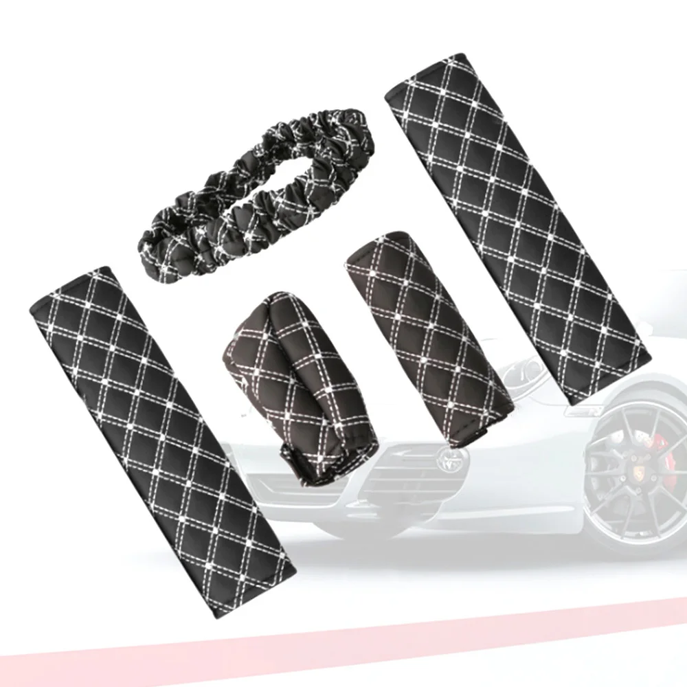 5PCS/Set Car Rearview Mirror Protector Handbrake Sleeve Shift Knob Cover Seat Belt Cushion Auto Interior Supplies  Автомобили