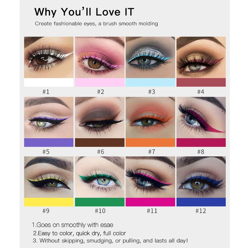 

R3MF 12 Colors Matte Colorful Liquid Eyeliner Set Color Gel Eyeliners Waterproof