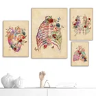 Настенная картина с изображением мозга, сердца, черепа, цветов, анатомии, винтажная Картина на холсте, скандинавские плакаты и принты, настенные картины для декора гостиной