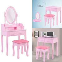 yonntech modern dressing table makeup table 4 drawers w stool mirror pink girl gift home bedroom furniture