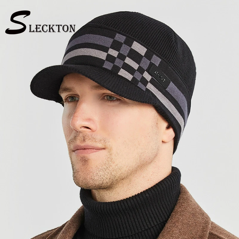 

SLECKTON Fashion Hat for Men Warm Winter Beanies Dad Hats Casual Knitting Baseball Cap Breathable Skullies Caps Gorras S9107