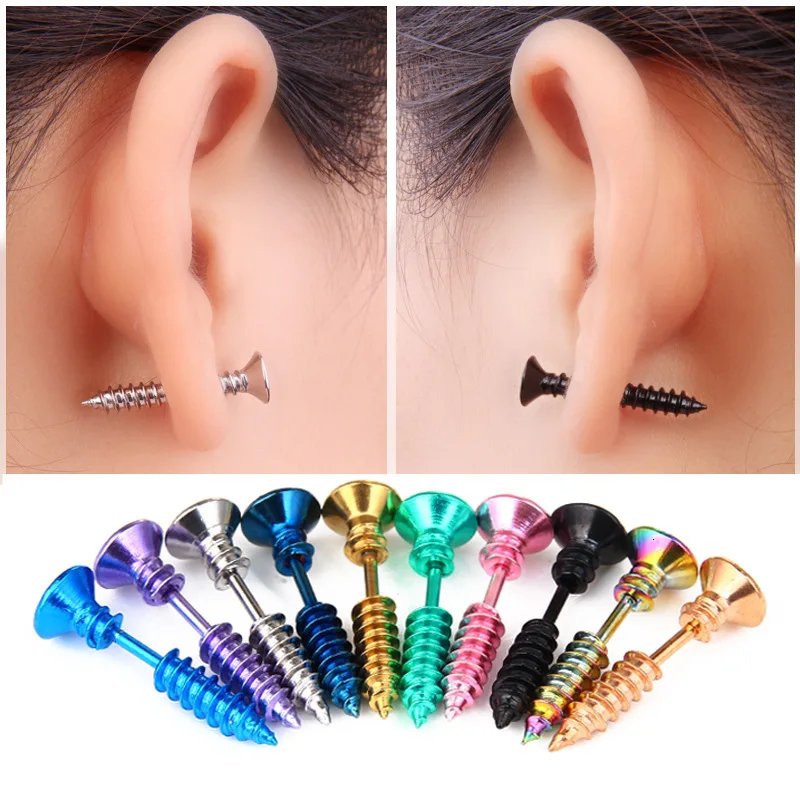 

Hip-hop Jewelry Stainless Steel Screw Punk Stud Earrings Unisex Personality Piercing Ear Nail Earrings For Women Party Gift 1pcs