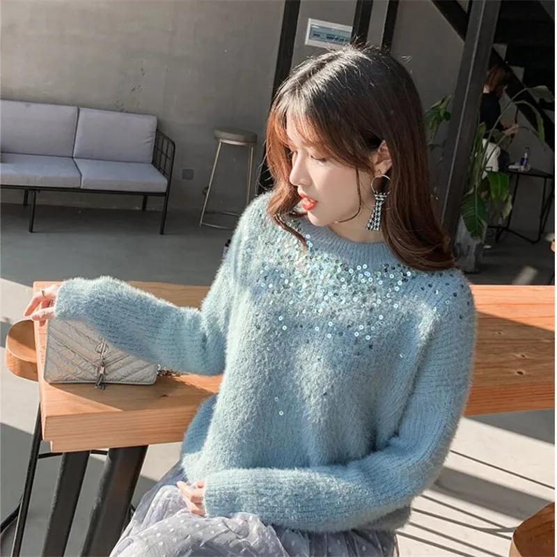 Sweater female 2021 new loose Christmas sequined sweater top suit spring and autumn office lady | Женская одежда