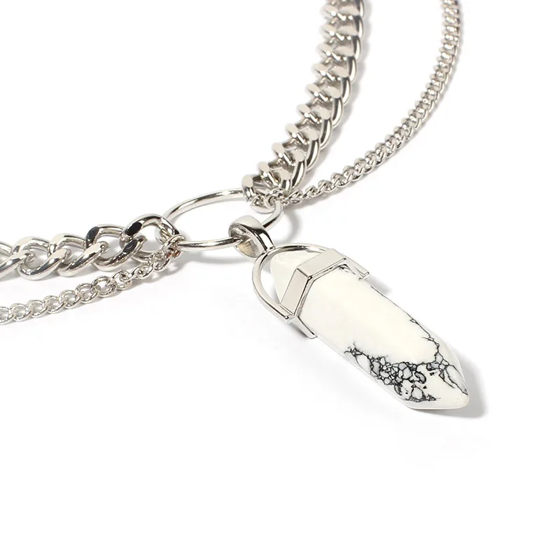 Модное серебряное ожерелье с цепочкой мраморным камнем ожерелье-чокер для