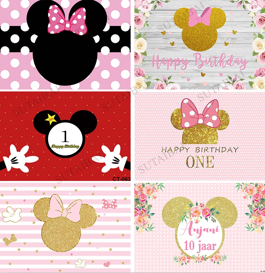 

Mouse Birthday Backdrop Cartoon Party Pink Girl Decor Kids Newborn Baby Shower Child portrait Customize Background Photocall