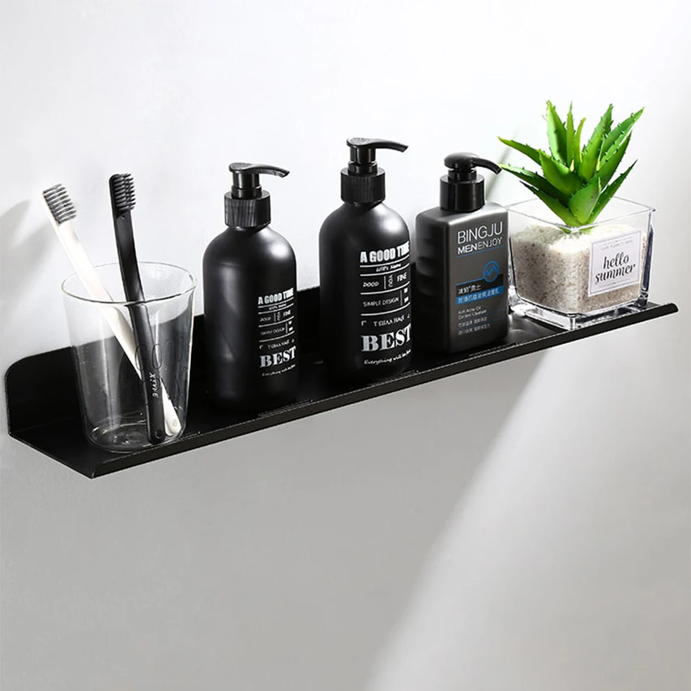 Черный Душ Caddy плавающая полка для ванной настенные полки комнаты пространство