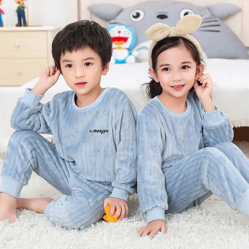 2021 nuevo invierno de los ni&ntilde;os trajes de pijama c&aacute;lido pijamas para ni&ntilde;os ni&ntilde;as espesar ropa de franela de lana de los ni&ntilde;os Set de ropa de casa-2