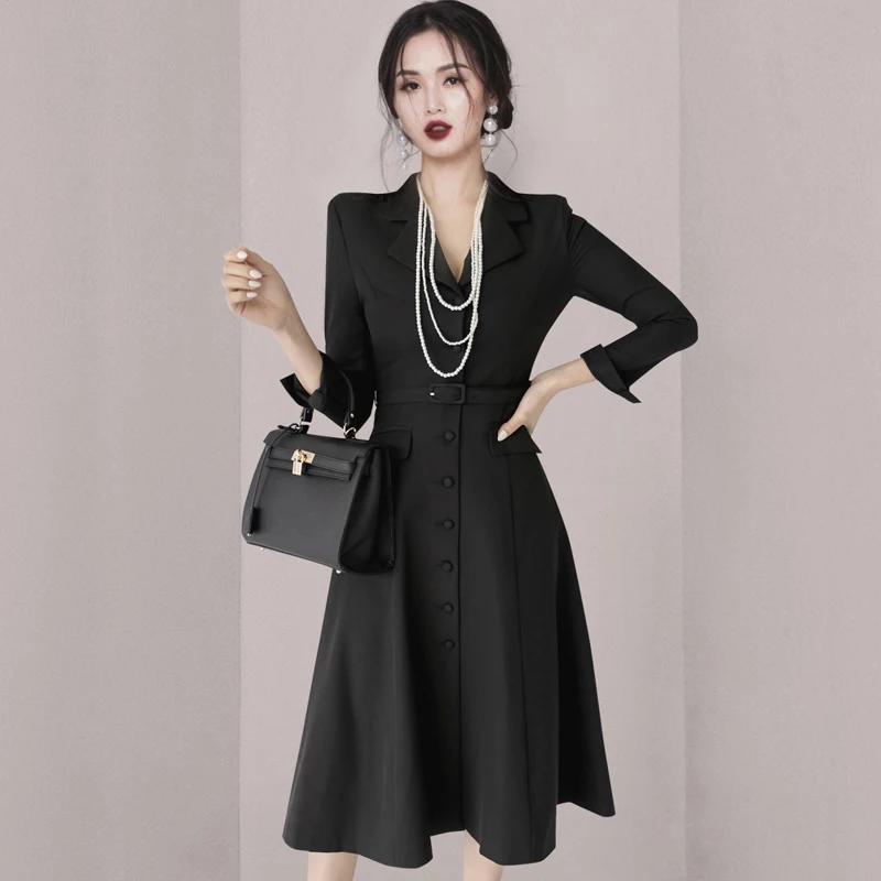 

Korean High-end Office OL Long Sleeve Blazer Dress 2021 New Autumn Female Work Black High Waist Casual Party Dress