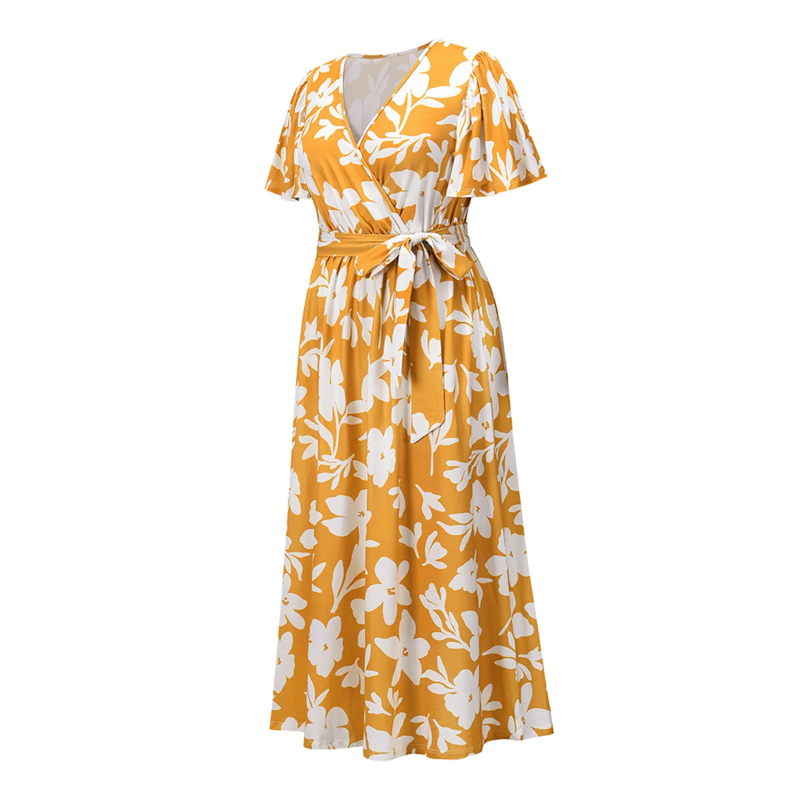 

Summer Dress For Women Casual Fashion Floral Print Long V-Neck Short Sleeve Maxi Dress Female Loose Beach Party Dresses#35