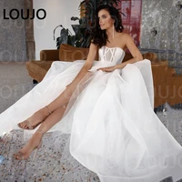 luojo sexy ivory a line organza wedding gowns strapless illusion bridal gowns cheap brides dress vestido de noche