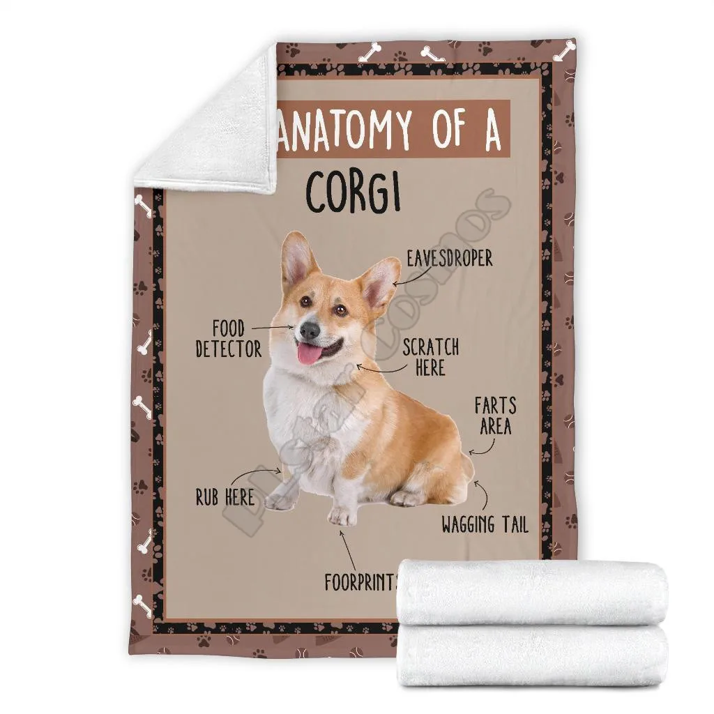 

The anatomy of a dog corgi fleece blanket funny 3d printed Sherpa Blanket on Bed Home Textiles HOME ACCESSORIES