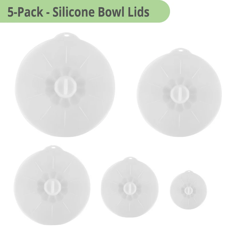 White Bowl Lids Силиконовые крышки чаши набор из 5 многоразовых присосок крышки для чаш, кастрюль, чашки. Безопасность пищевых продуктов. Блокировка ручки для легкого хранения - Цвет: White Bowl Lids