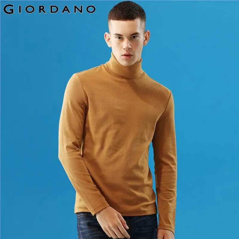 Giordano Мужская футболка, Мужская эластичная ткань, водолазка, толстая футболка, Мужская Осенняя Однотонная футболка с длинными рукавами Homme 01029793
