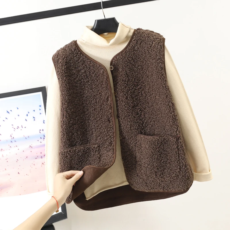 

Lamb Plush Vest Women's Clothes 2021 Winter Short Korean Version of The Fur Loose Waistcoat Vest Women Vest Jacket
