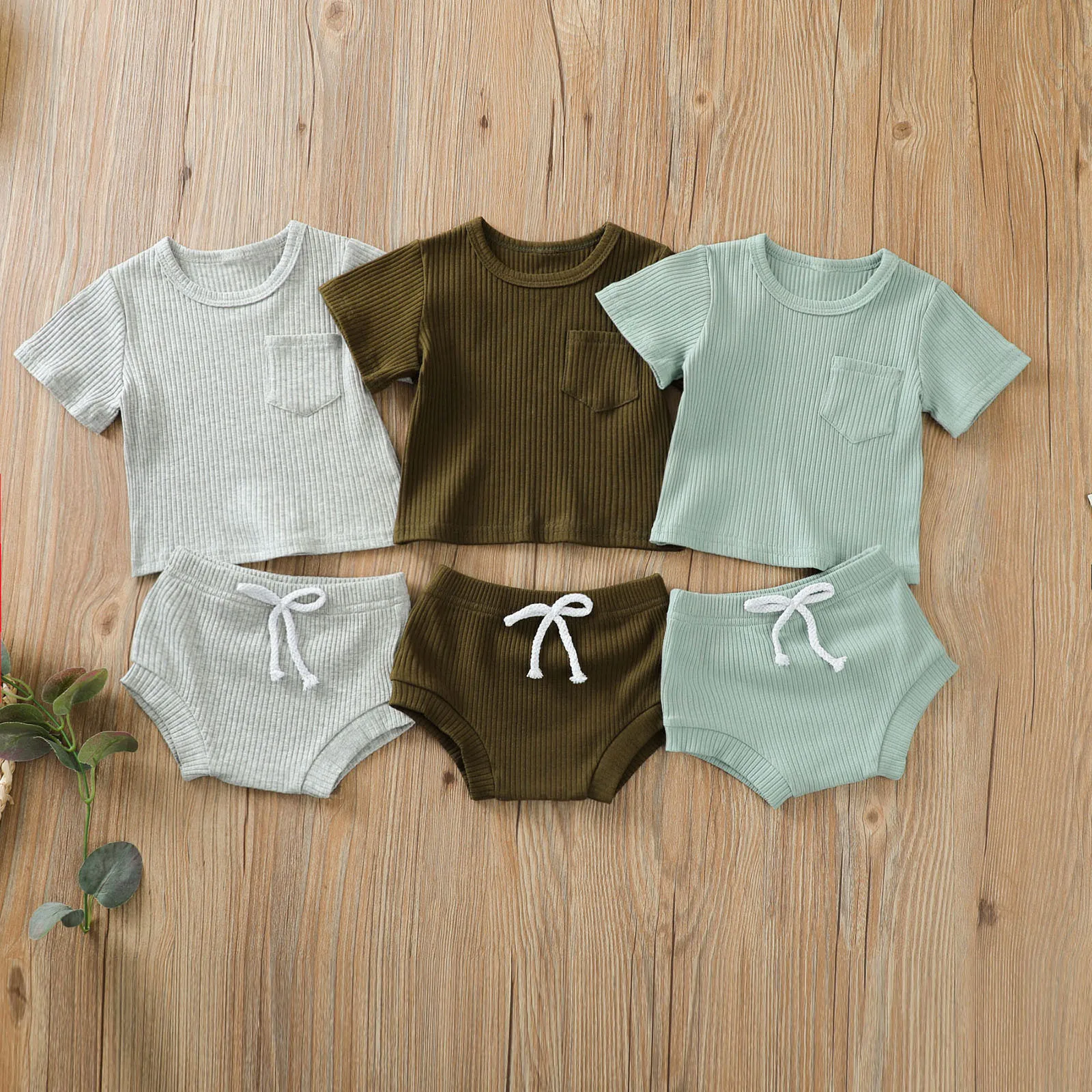 0m-24m Unisex Sets Toddler Baby Boys Girls Solid Button Stripe Pit Short Sleeve Tops+shorts Outfits Cotton Casual Comfy 2pcs Set