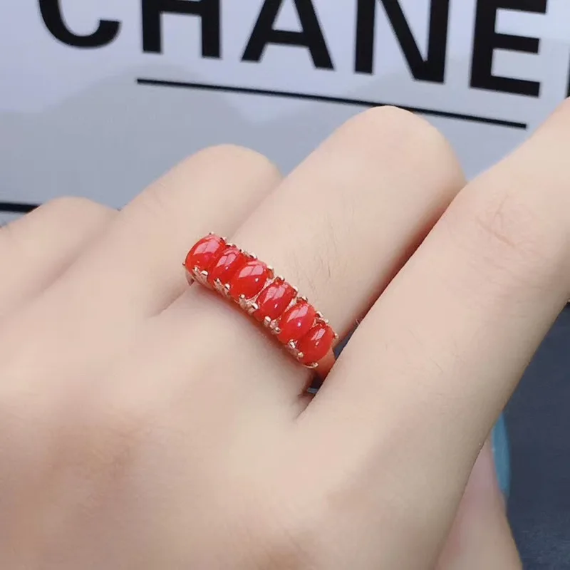 

Hotsale 925 Silver Precious Coral Ring for Party 3*5mmm Natural Red Coral Silver Ring