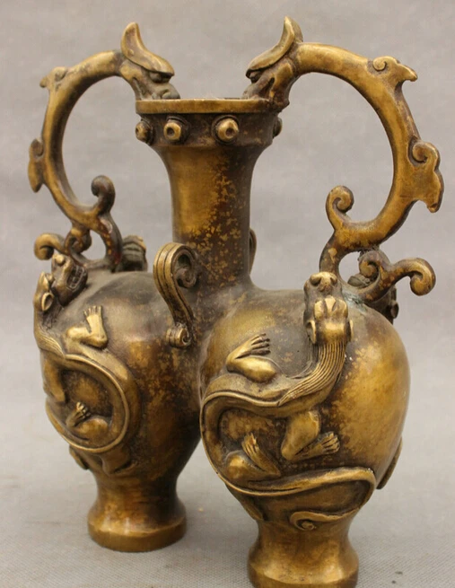 921 +++ 9 &quotэтнический Китайский Бронзовый Декор дворец 2 головы дракона Единорог